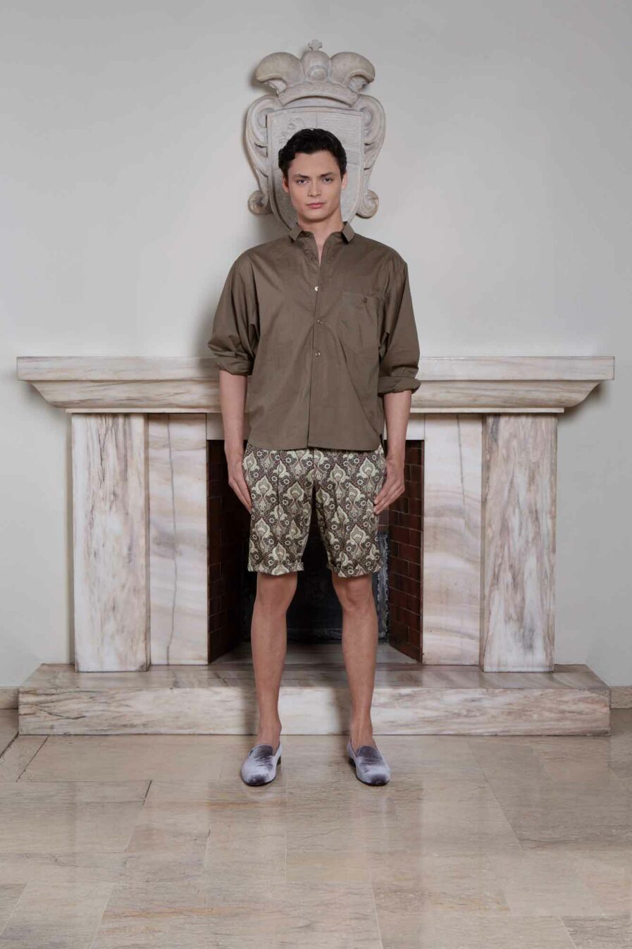 Matteo Shirt Khaki_Mario Shorts Paisley
