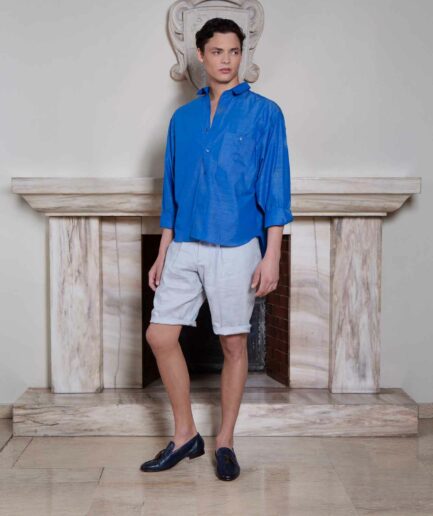 Matteo Shirts Blue_Mario Shorts Grey Linen