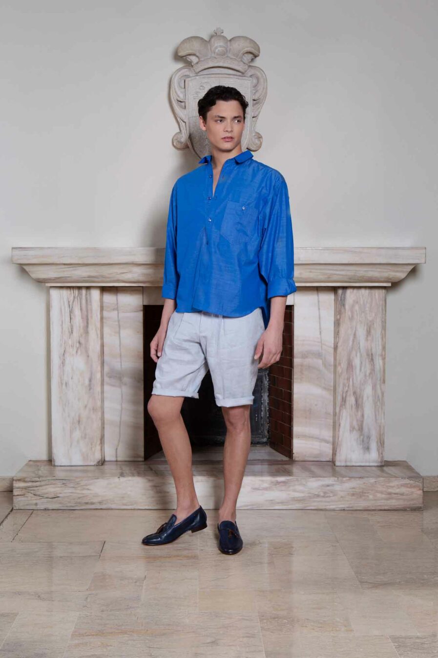Matteo Shirts Blue_Mario Shorts Grey Linen