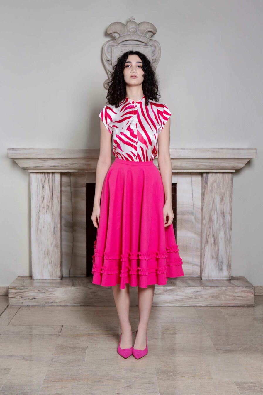 Aneta Blouse Pink Zebra_Enrica Skirt Pink
